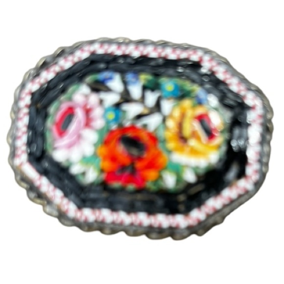 HANDCRAFTED MOSAIC LARGE PIN WITH FLOWERS - MADE IN ITALY - Picture 4 of 9